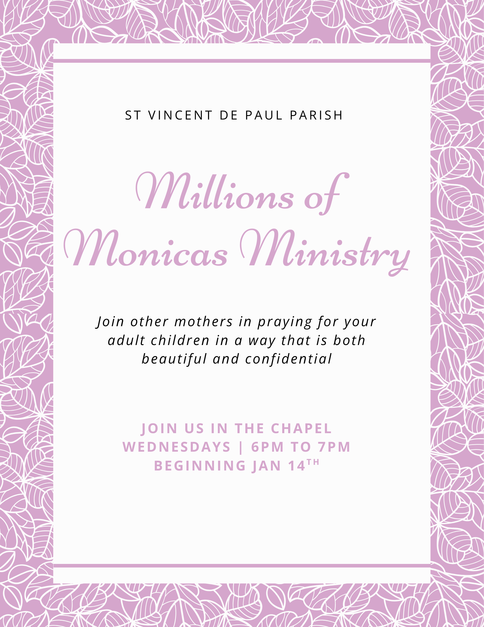 Purple Foliage Pattern Ministry Event Church Flyer